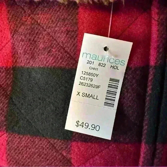 NWT Maurice’s Buffalo Plaid Sherpa Block Vest Sz XS - Picture 6 of 6